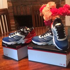 1 pair, Saucony-red, white and blue sneakers